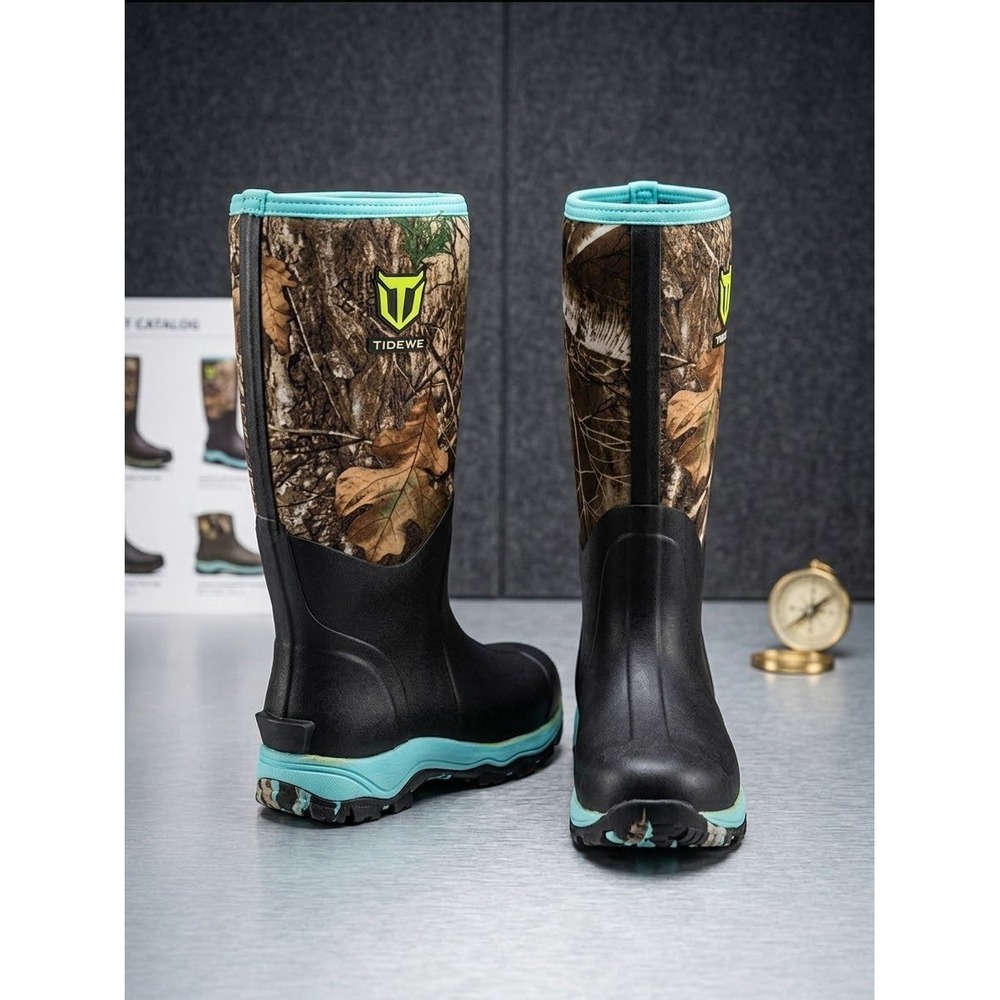 Waterproof neoprene tall fishing boots women's size 6 oak leaf realtree camo
